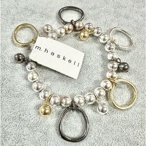 M. Haskell Tri Color Dangle Beaded Stretch Bracelet